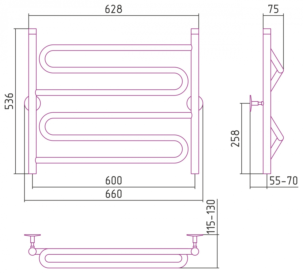 Полотенцесушитель водяной Стилье Универсал-51 600x600